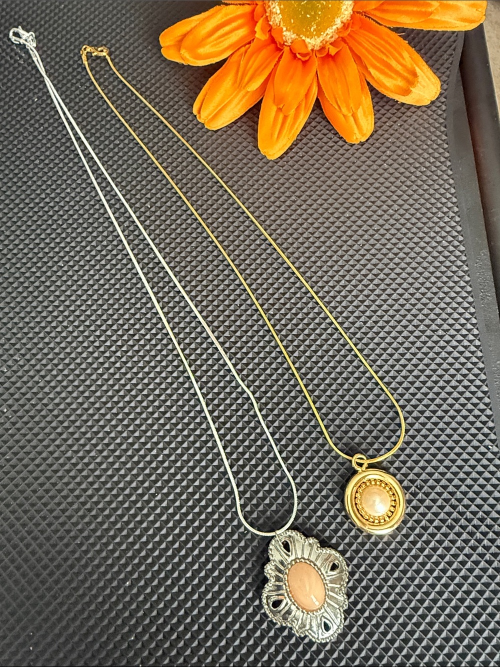 Gold and Silver Pendant Necklaces - Peach Stone Accent